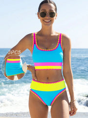 Womens Tummy Control 3 Piece Swimsuit with Skirt High Waisted Bikini