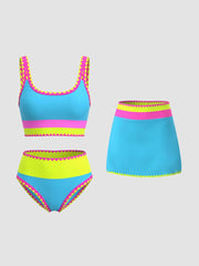 Womens Tummy Control 3 Piece Swimsuit with Skirt High Waisted Bikini