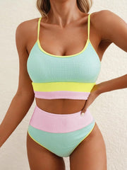 Emo - Women 2 Piece Bikini Set High Waisted Color Block Swimsuit Beach Scrunch Ribbed Bathing Suit